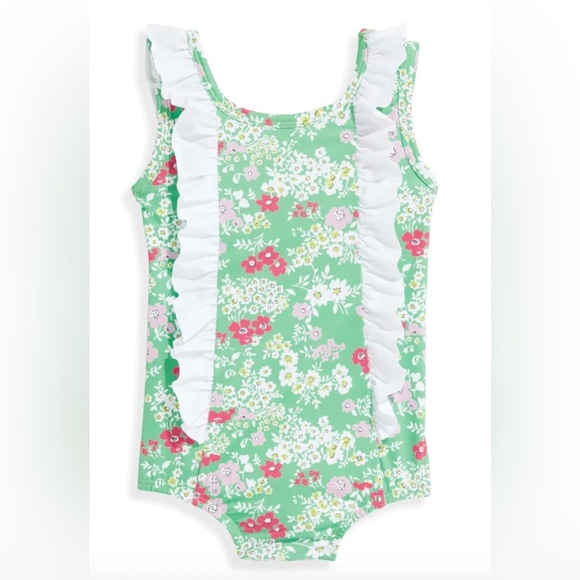 BELLA BLISS Toddler Floral Green and Ruffle One Piece Bathing Suit Size 3 - Picture 1 of 4